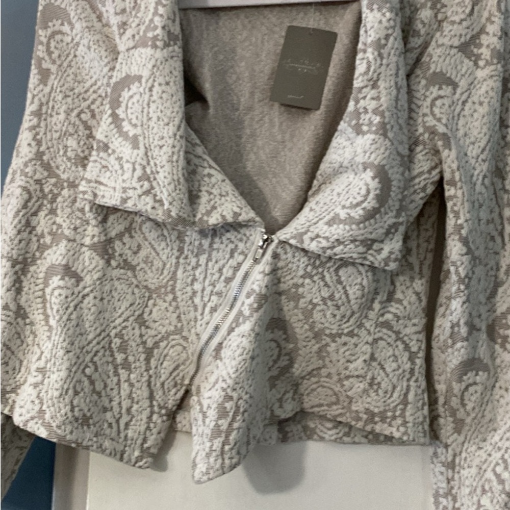 Anthropologie Cream and Gray Paisley Teddy Jacket